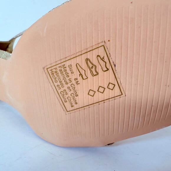 Gold Glitter Block Heel Sandals Size 8 Ankle Strap Open Toe Formal Party Shoes - Picture 13 of 14